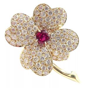 Vintage! Van Cleef & Arpels Cosmos 18k Yellow Gold Diamond Ruby Brooch Pendant